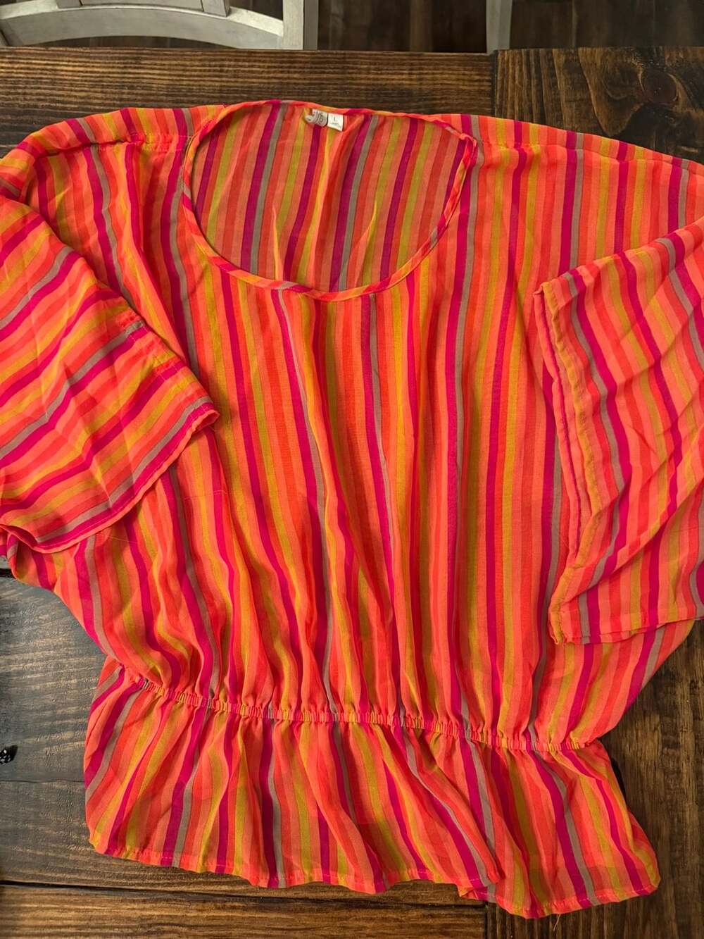 Madison Blouse Size L Multicolor Striped Short Sleeve Top